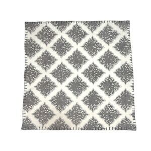 John Robshaw Linen Blend Pillow Sham 20x20 Grey Silver Metallic Block Print Zip